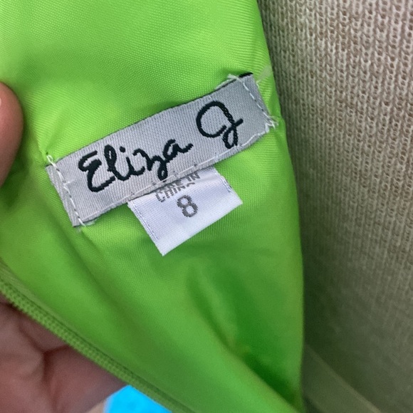 Eliza J. Turquoise & neon green belted lace overlay fit & flare dress. Size 8 - Picture 8 of 8